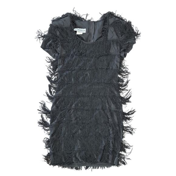 Iconic Vintage Black Fringe Flapper-style Dress Size 7/8 Roberta Short Sleeve - Picture 12 of 12